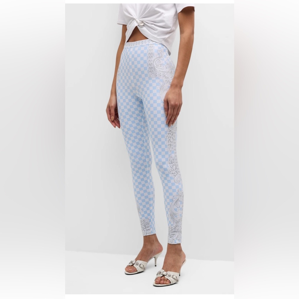 🤍💎Versace Stampa Silver Baroque Damier Lycra Leggings💎🤍